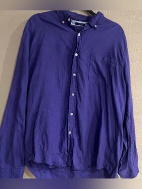 Alan Flusser Men’s Large 100 Linen Long Sleeve Button Down Shirt Purple *FLAW*